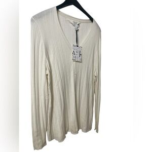 41 HAWTHORN RIBBED KNITTED BUTTON-UP CARDIGAN WOMEN V-NECK LONG SLEEVE CREAM 2X